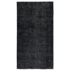 Black Overdyed Handmade Wool Rug. Vintage Turkish Area Rug for Living Room