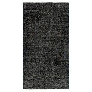 Hand-knotted Vintage Turkish Wool Area Rug Overdyed in Black for Modern Interiors