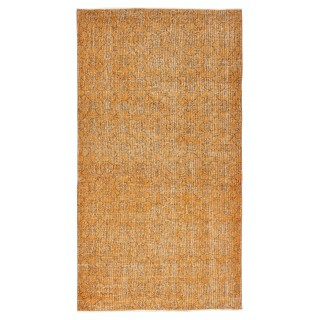 Vintage Handmade Turkish Wool Area Rug Overdyed in Orange for Modern Home and Office