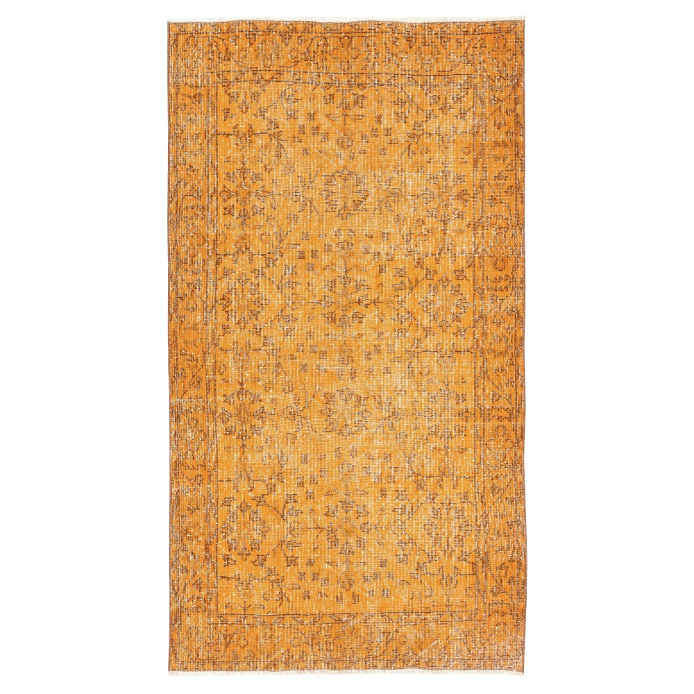 Orange Overdyed Vintage Turkish Area Rug. Hand-Knotted Wool Carpet for Modern Interiors Orange Overdyed Vintage Turkish Area Rug. Hand-Knotted Wool Carpet for Modern Interiors
