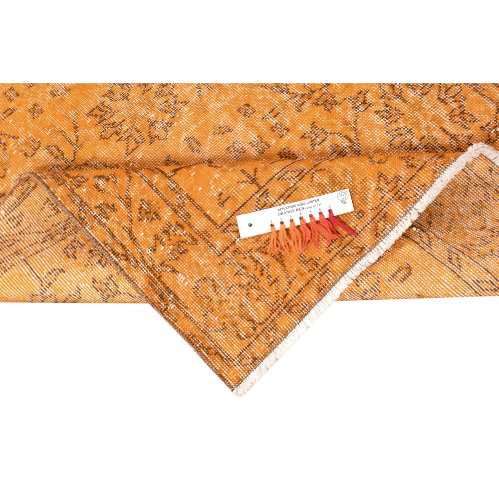 Orange Overdyed Vintage Turkish Area Rug. Hand-Knotted Wool Carpet for Modern Interiors Orange Overdyed Vintage Turkish Area Rug. Hand-Knotted Wool Carpet for Modern Interiors