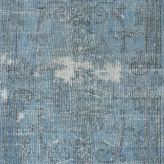 Hand-knotted Vintage Turkish Wool Area Rug Overdyed in Blue color for Modern Interiors