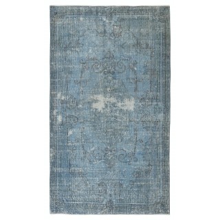 Hand-knotted Vintage Turkish Wool Area Rug Overdyed in Blue color for Modern Interiors