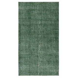 Green Overdyed Handmade Wool Rug. Vintage Turkish Area Rug for Living Room