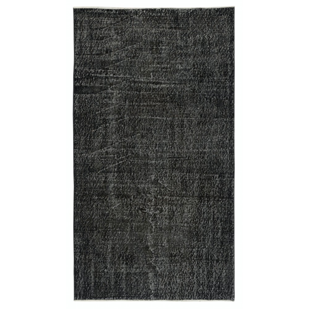 Plain Black Accent Rug for Modern Interiors, Handknotted and Handwoven in Turkey