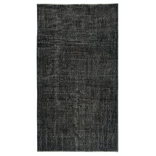 Plain Black Accent Rug for Modern Interiors, Handknotted and Handwoven in Turkey