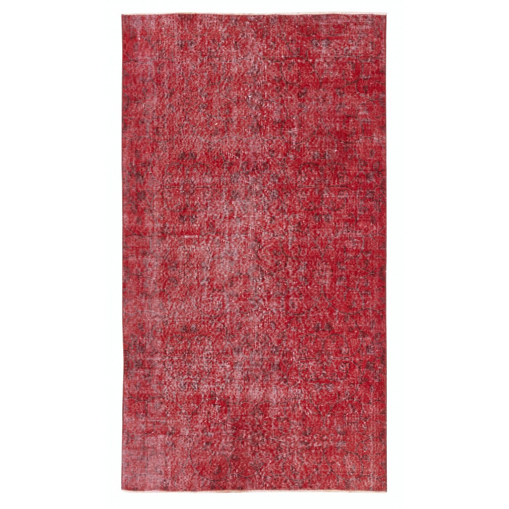 Vintage Handmade Turkish Wool Area Rug Overdyed in Red for Contemporary Interiors Vintage Handmade Turkish Wool Area Rug Overdyed in Red for Contemporary Interiors
