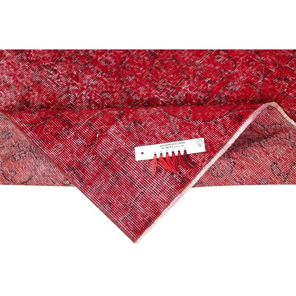 Vintage Handmade Turkish Wool Area Rug Overdyed in Red for Contemporary Interiors Vintage Handmade Turkish Wool Area Rug Overdyed in Red for Contemporary Interiors