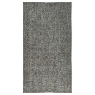 Gray Overdyed Vintage Turkish Wool Rug. Handmade and Hand-Knotted Area Carpet for Modern Home