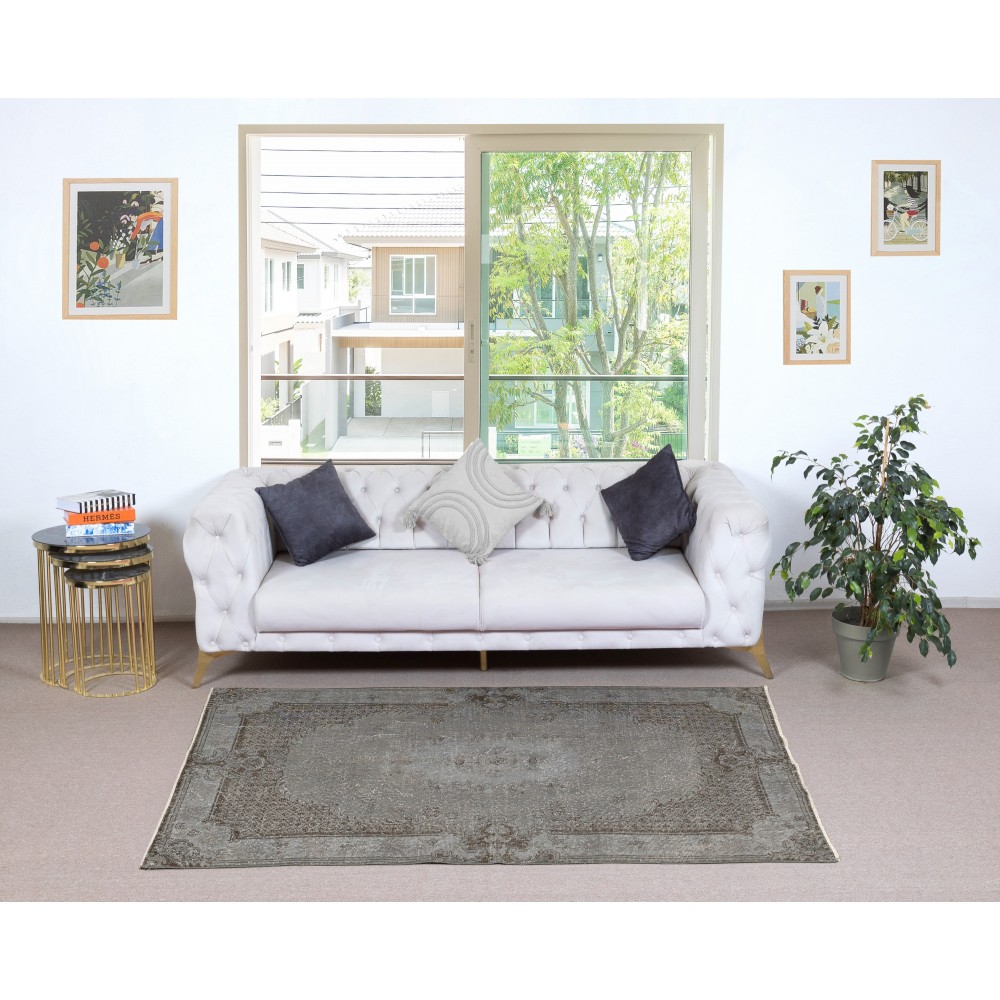 Gray Overdyed Vintage Turkish Wool Rug. Hand-Knotted Area Carpet for Modern Home Gray Overdyed Vintage Turkish Wool Rug. Hand-Knotted Area Carpet for Modern Home