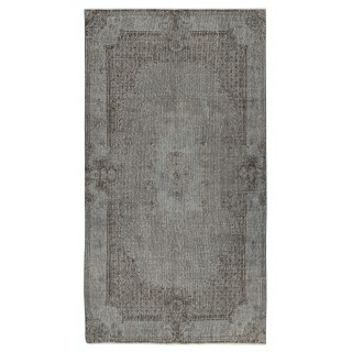 Gray Overdyed Vintage Turkish Wool Rug. Hand-Knotted Area Carpet for Modern Home