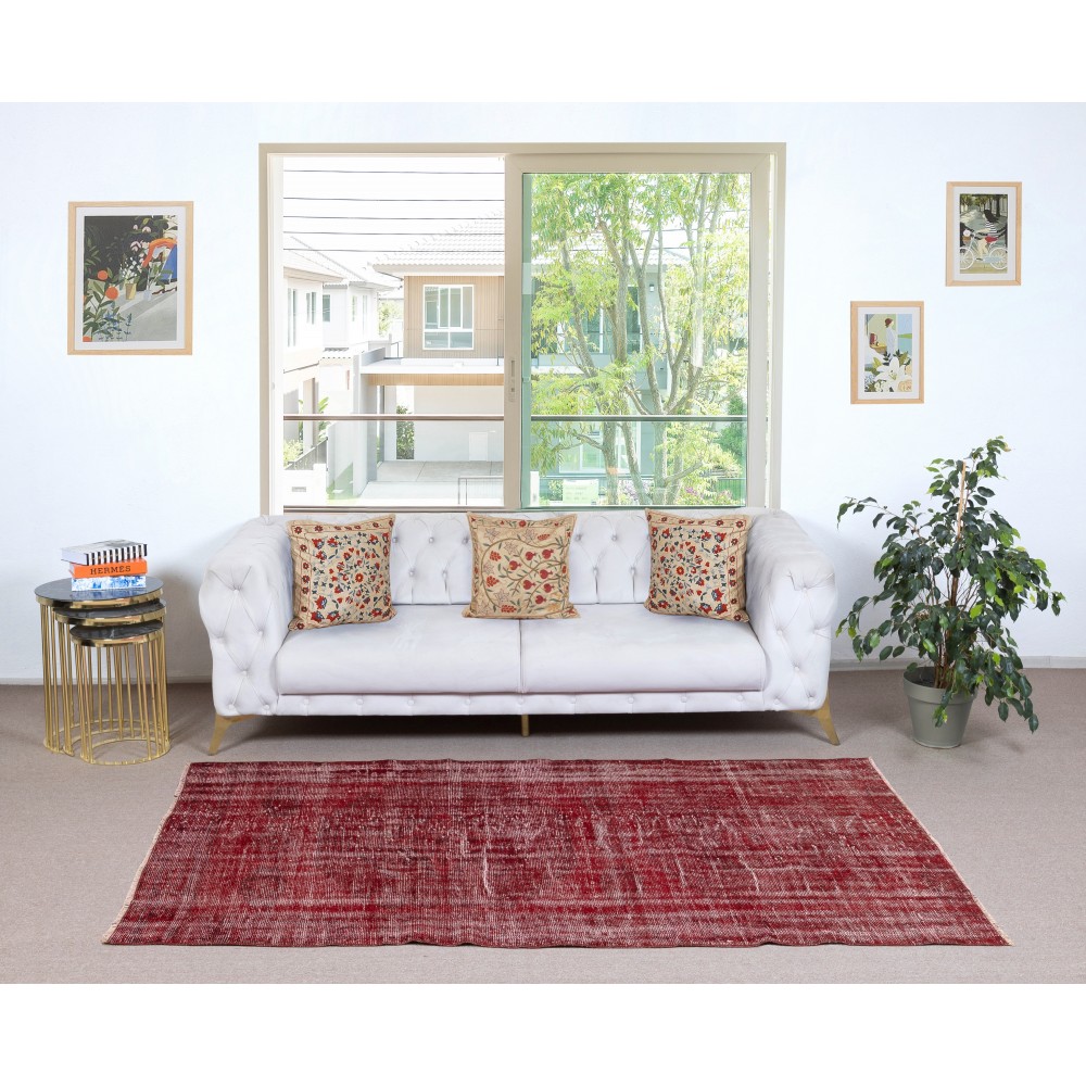 Distressed Red Overdyed Handmade Wool Rug. Vintage Turkish Area Rug for Living Room Distressed Red Overdyed Handmade Wool Rug. Vintage Turkish Area Rug for Living Room