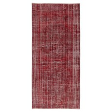 Distressed Red Overdyed Handmade Wool Rug. Vintage Turkish Area Rug for Living Room