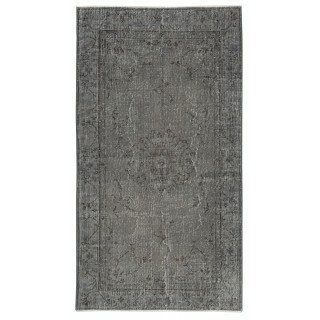 Gray Overdyed Handmade Wool Rug. Vintage Turkish Area Rug for Living Room