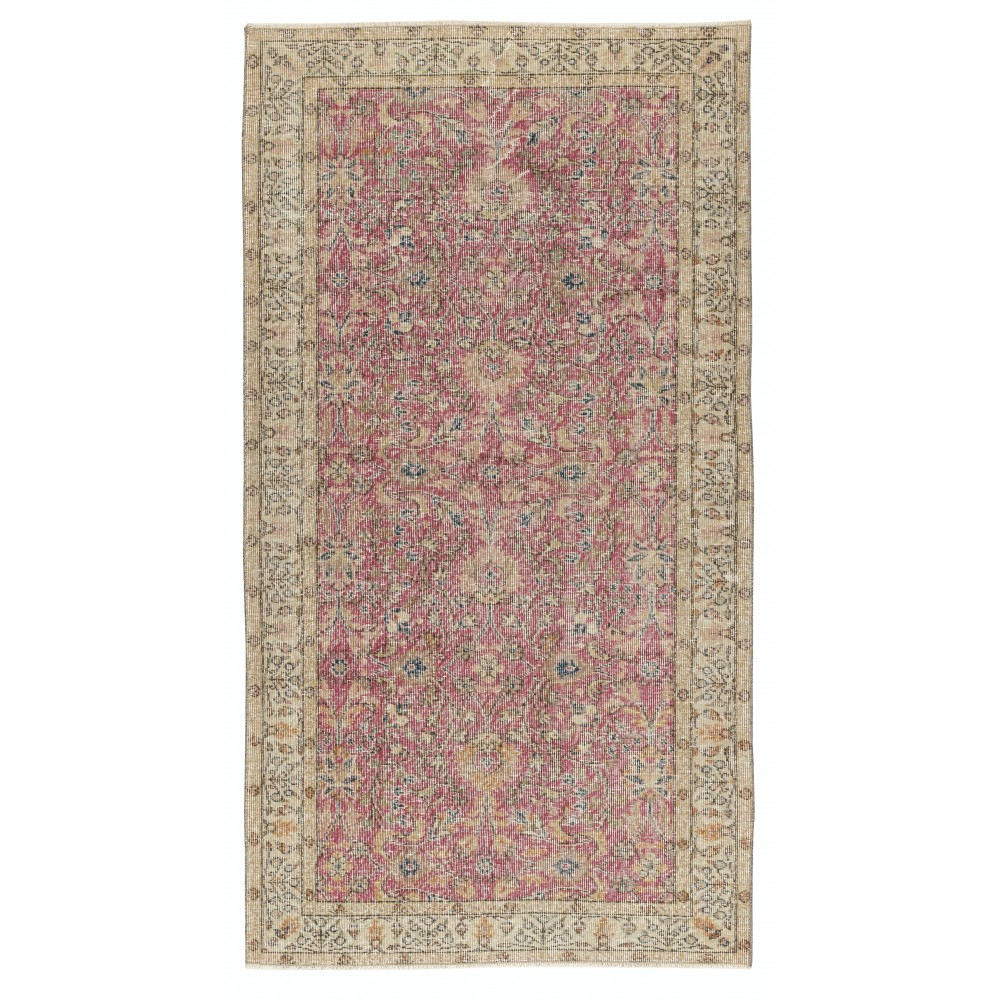 Vintage Handmade Turkish Wool Accent Rug with Floral Pattern for Living Room