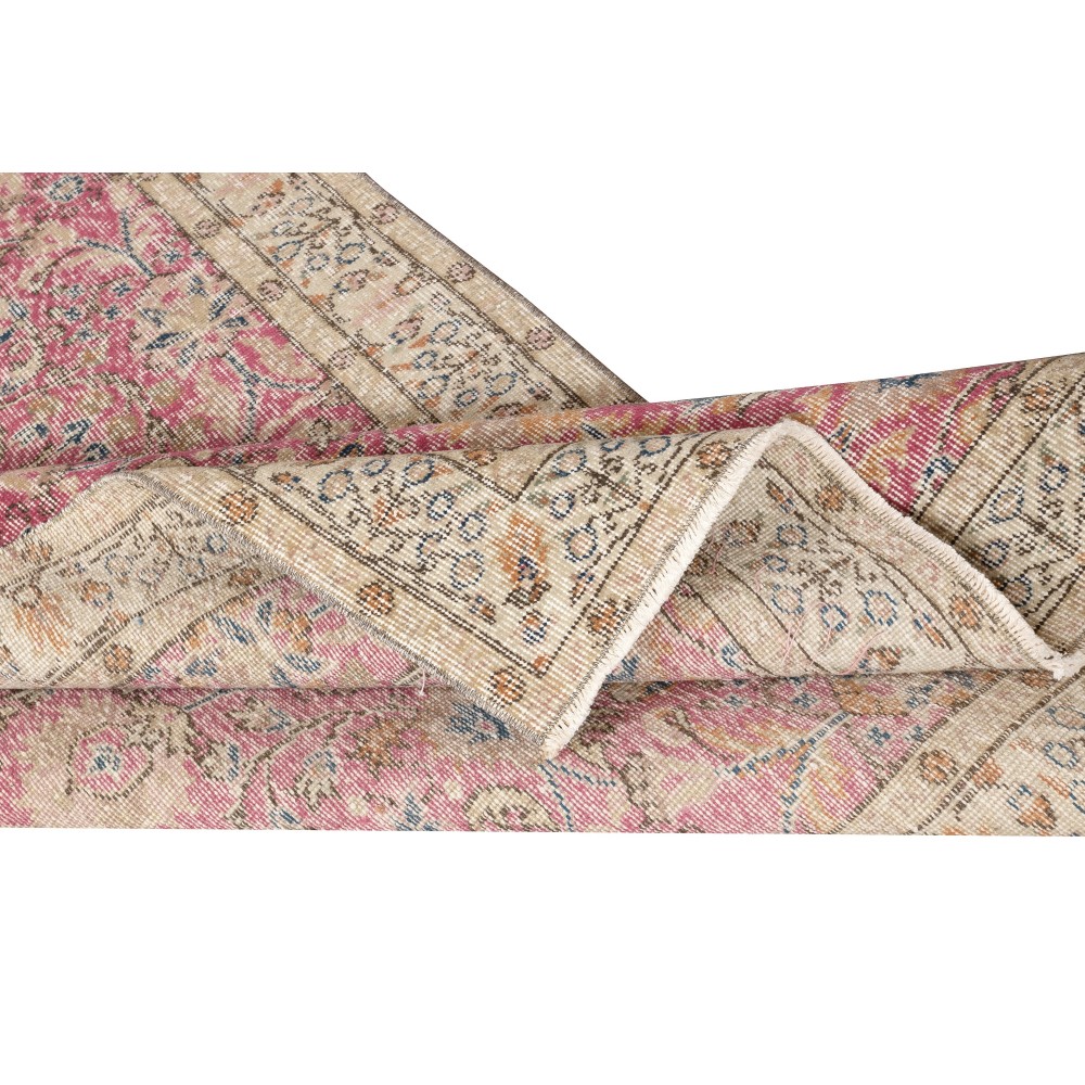 Vintage Handmade Turkish Wool Accent Rug with Floral Pattern for Living Room