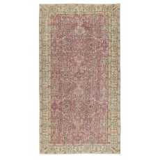 Vintage Handmade Turkish Wool Accent Rug with Floral Pattern for Living Room
