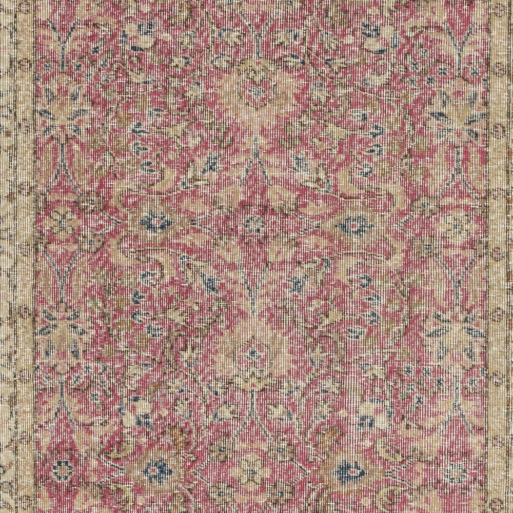 Vintage Handmade Turkish Wool Accent Rug with Floral Pattern for Living Room