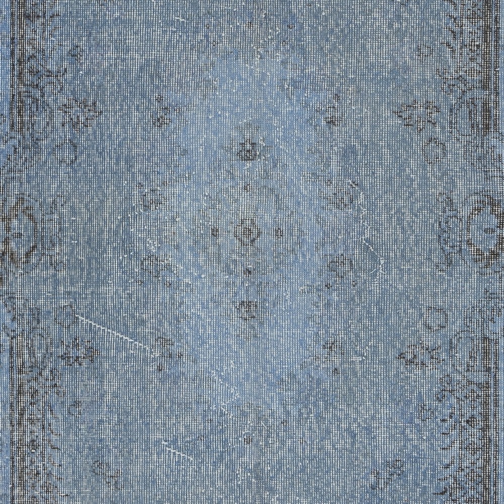 Vintage Handmade Turkish Wool Area Rug Redyed in Blue for Modern Interiors