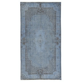 Vintage Handmade Turkish Wool Area Rug Redyed in Blue for Modern Interiors
