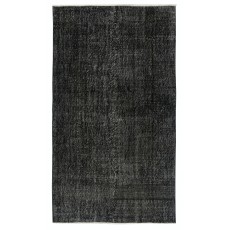 Vintage Wool Area Rug Overdyed in Black for Modern Interiors. Hand-knotted in Turkey
