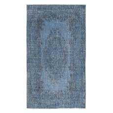 Overdyed Blue Wool Rug. Handmade Turkish Vintage Area Rug for Living Room
