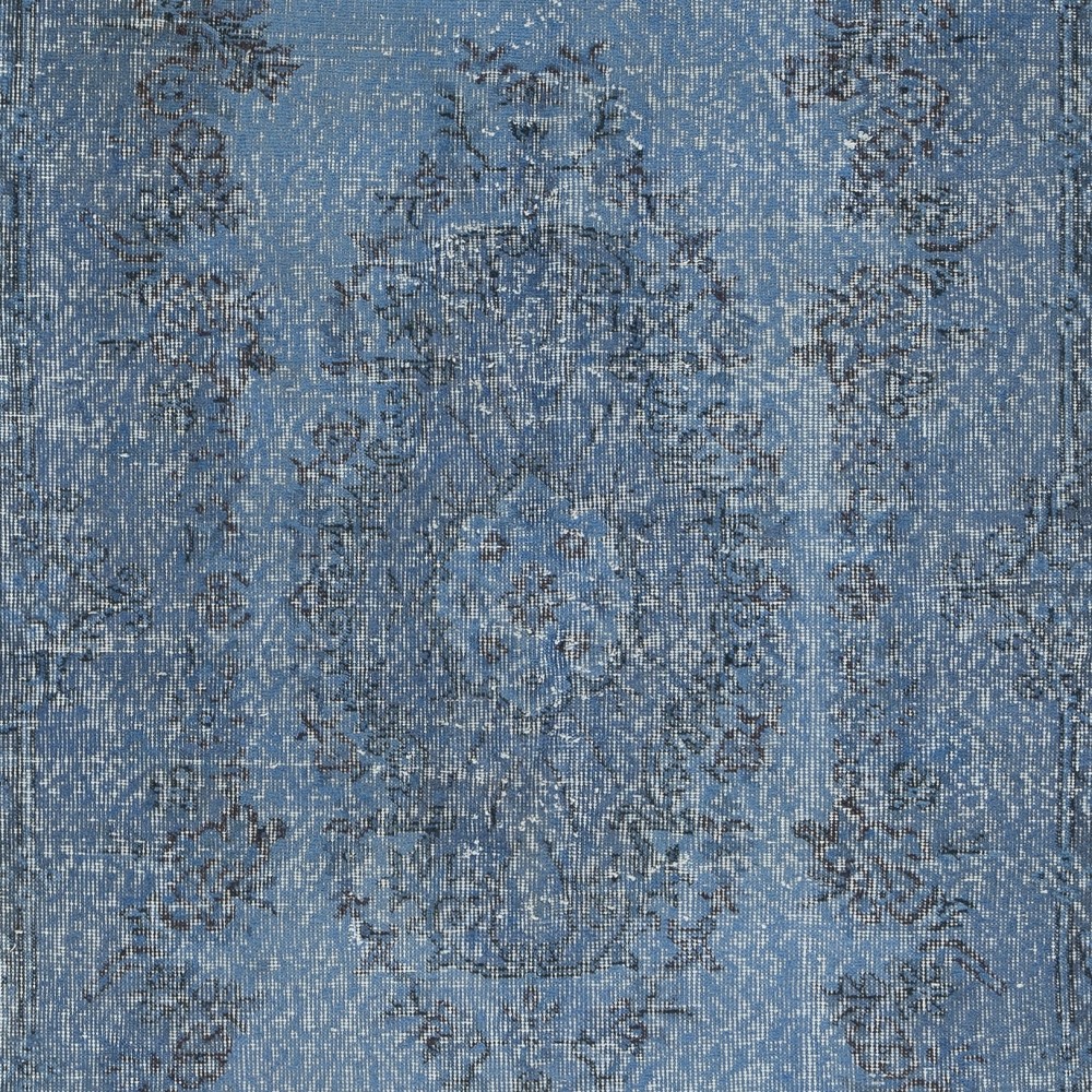 Overdyed Blue Wool Rug. Handmade Turkish Vintage Area Rug for Living Room