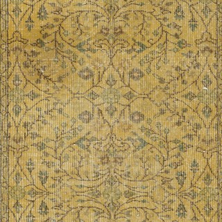 Vintage Handmade Turkish Wool Area Rug Redyed in Yellow for Modern Interiors