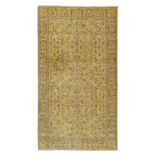 Vintage Handmade Turkish Wool Area Rug Redyed in Yellow for Modern Interiors