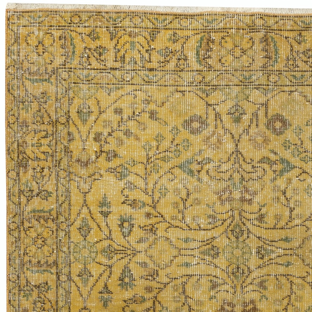 Vintage Handmade Turkish Wool Area Rug Redyed in Yellow for Modern Interiors