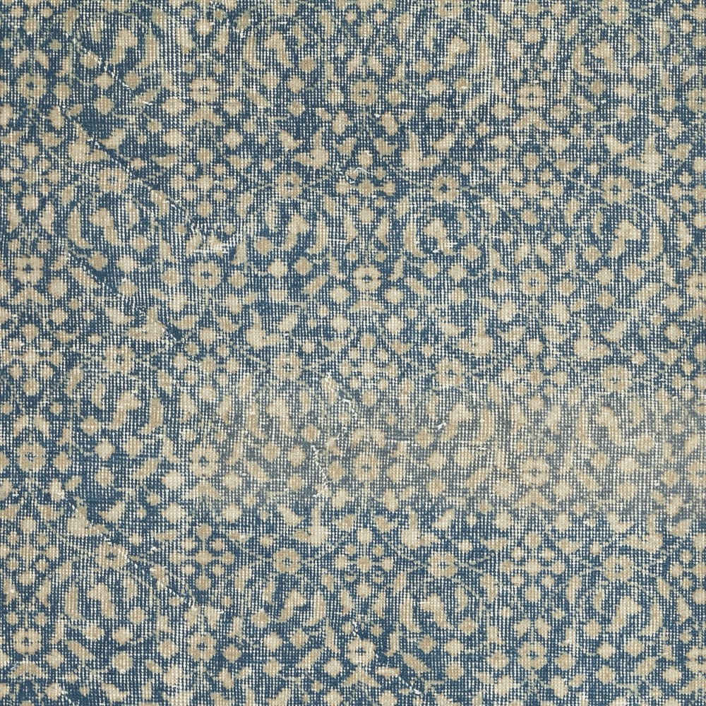 Vintage Handmade Turkish Blue Wool Accent Rug with Floral Design for Home and Office Decor