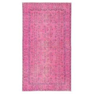 Overdyed Pink Wool Rug. Handmade Turkish Vintage Area Rug for Living Room