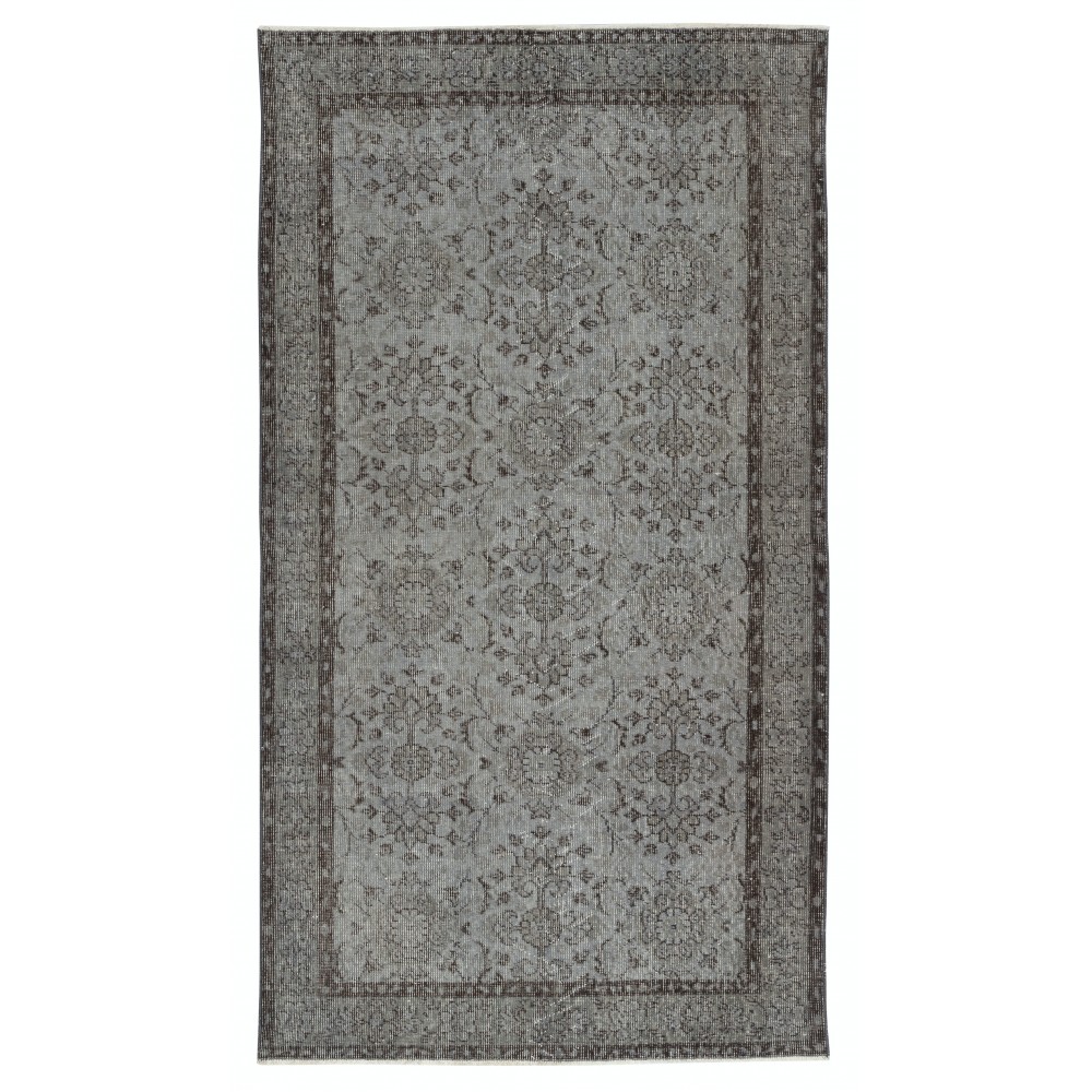 Vintage Handmade Wool Rug. Gray Turkish Area Rug for Modern Home and office
