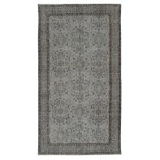 Vintage Handmade Wool Rug. Gray Turkish Area Rug for Modern Home and office
