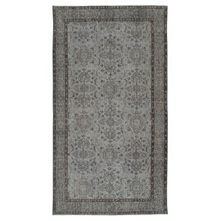 Vintage Handmade Wool Rug. Gray Turkish Area Rug for Modern Home and office