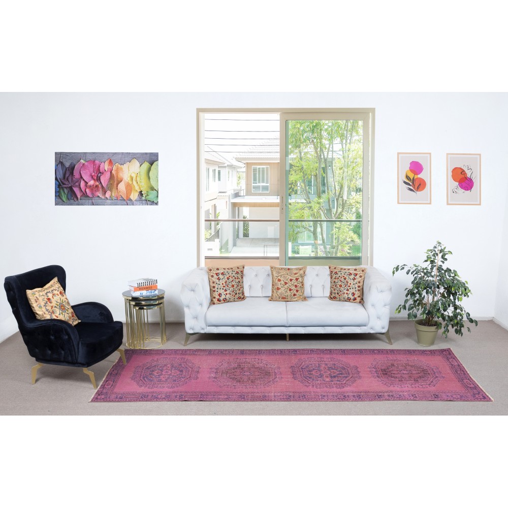 Pink Runner Rug for Hallway. Vintage Handmade Corridor. Kitchen Runner Carpet. Stair Rug