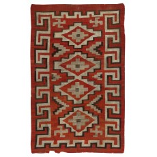 Antique Navajo Ganado Rug, Handwoven Wool, Red and Ivory Geometric Design, Circa 1925–1945