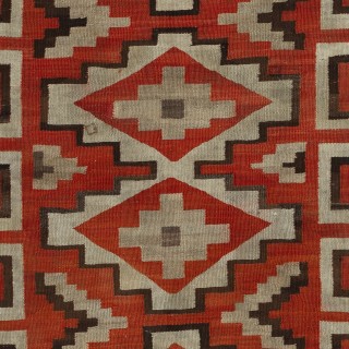 Antique Navajo Ganado Rug, Handwoven Wool, Red and Ivory Geometric Design, Circa 1925–1945