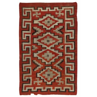 Antique Navajo Ganado Rug, Handwoven Wool, Red and Ivory Geometric Design, Circa 1925–1945