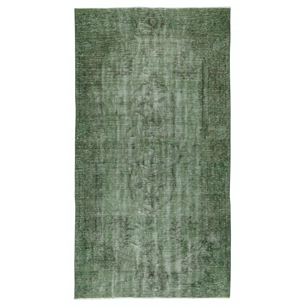 Handmade Turkish Wool Area Rug. Vintage Overdyed Green Rug for Modern Home Handmade Turkish Wool Area Rug. Vintage Overdyed Green Rug for Modern Home