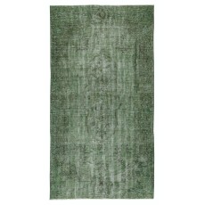 Handmade Turkish Wool Area Rug. Vintage Overdyed Green Rug for Modern Home