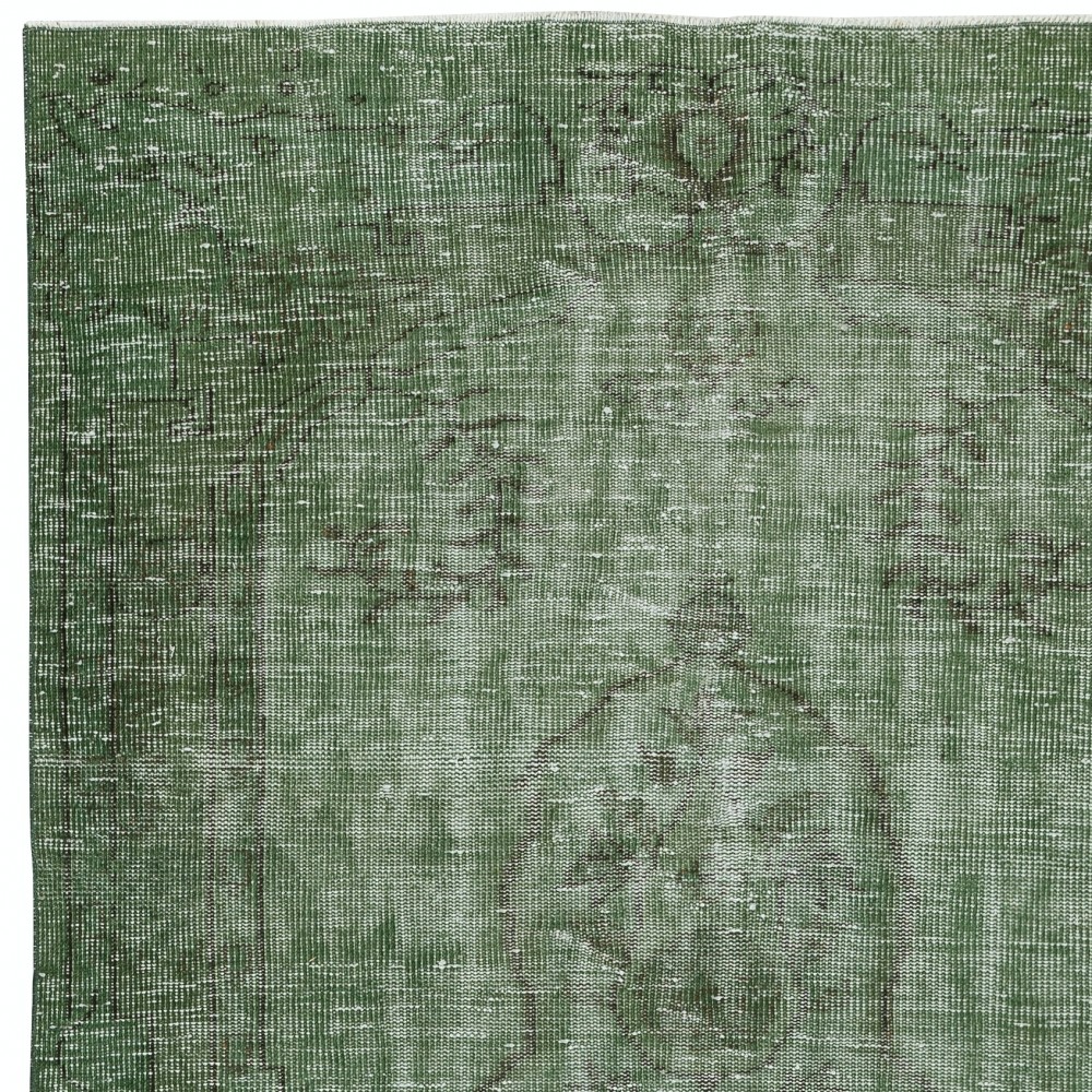 Handmade Turkish Wool Area Rug. Vintage Overdyed Green Rug for Modern Home Handmade Turkish Wool Area Rug. Vintage Overdyed Green Rug for Modern Home