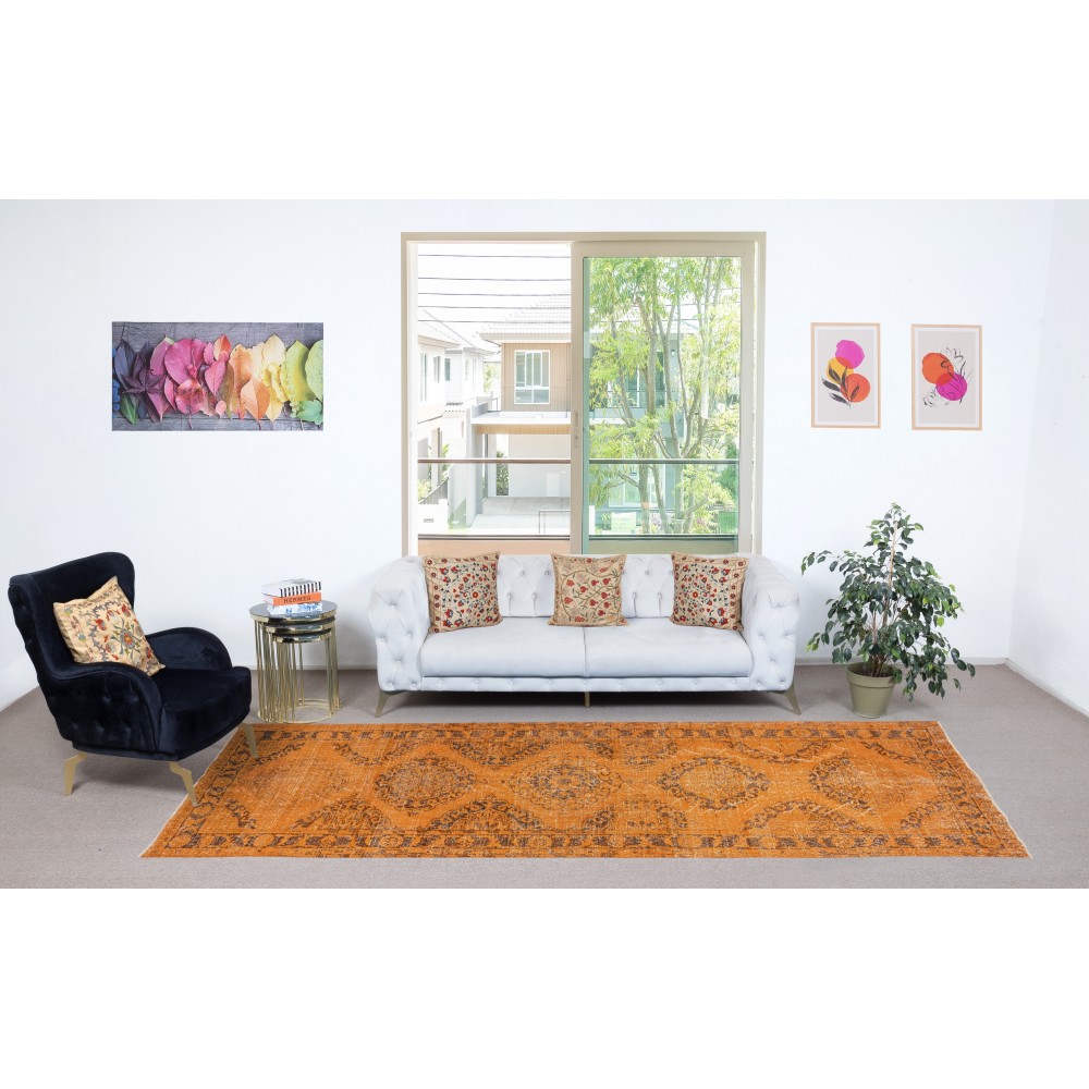 Orange Runner Rug for Hallway. Vintage Handmade Corridor. Kitchen Runner Carpet. Stair Rug