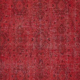 Red Handmade Turkish Area Rug. Vintage Floral Design Carpet