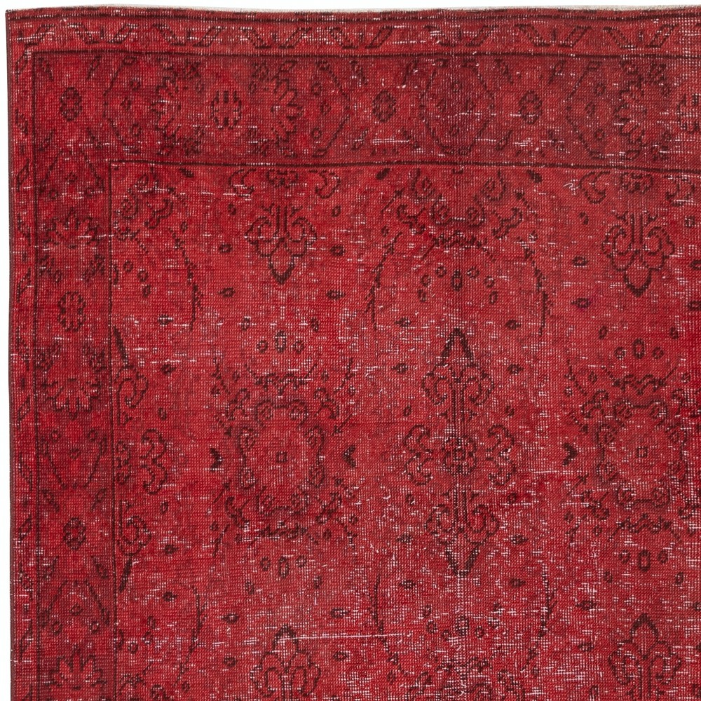 Red Handmade Turkish Area Rug. Vintage Floral Design Carpet Red Handmade Turkish Area Rug. Vintage Floral Design Carpet