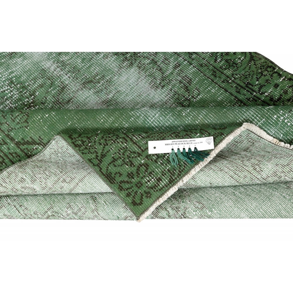 Vintage Wool Area Rug Overdyed in Green for Modern Interiors. Handmade in Turkey Vintage Wool Area Rug Overdyed in Green for Modern Interiors. Handmade in Turkey