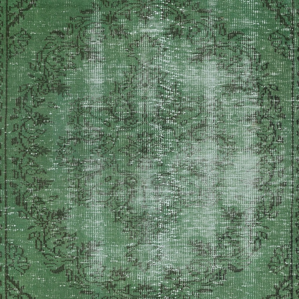 Vintage Wool Area Rug Overdyed in Green for Modern Interiors. Handmade in Turkey Vintage Wool Area Rug Overdyed in Green for Modern Interiors. Handmade in Turkey