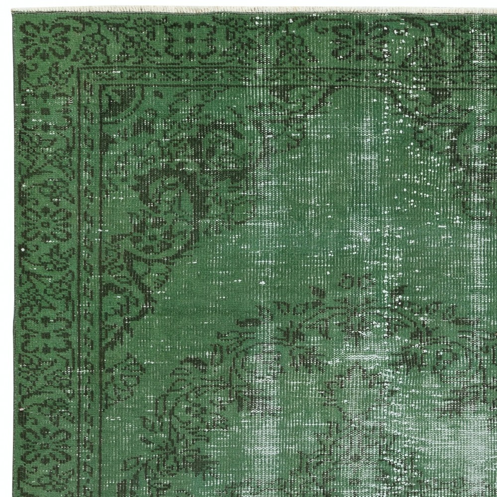 Vintage Wool Area Rug Overdyed in Green for Modern Interiors. Handmade in Turkey Vintage Wool Area Rug Overdyed in Green for Modern Interiors. Handmade in Turkey