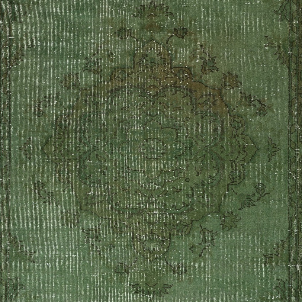 Hand-knotted Vintage Turkish Wool Area Rug Overdyed in Green for Modern Interiors Hand-knotted Vintage Turkish Wool Area Rug Overdyed in Green for Modern Interiors