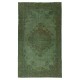 Hand-knotted Vintage Turkish Wool Area Rug Overdyed in Green for Modern Interiors Hand-knotted Vintage Turkish Wool Area Rug Overdyed in Green for Modern Interiors